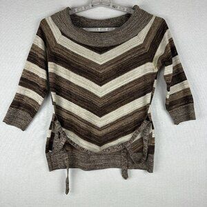 AGB WOMEN'S SWEATER TOP BLOUSE STRIPE BROWN LARGE PREPPY, L